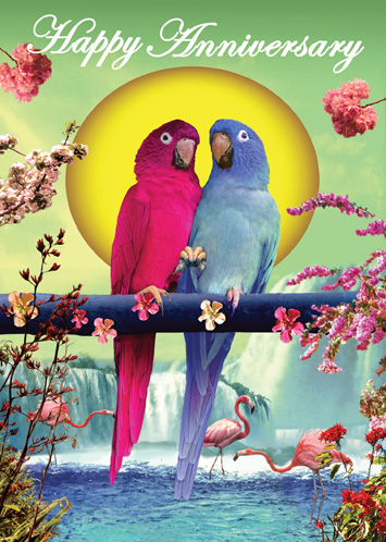 Happy Anniversary Parrots Greeting Card by Max Hernn - Click Image to Close